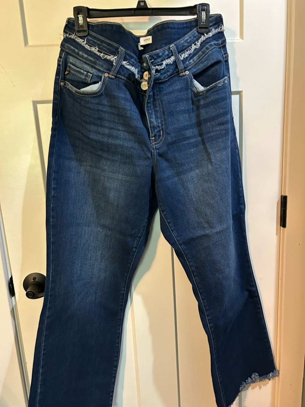 Maurice’s KanCan Dark Blue High-Rise Flare Jeans with Frayed Waistband Size16S